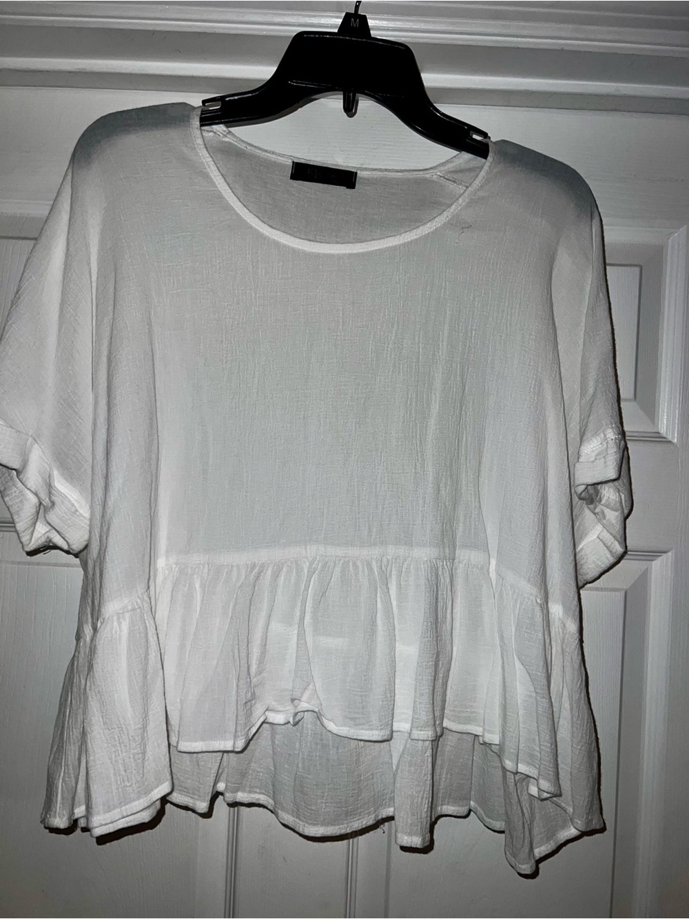 KLD White Ruffled Short-Sleeve Women’s Top